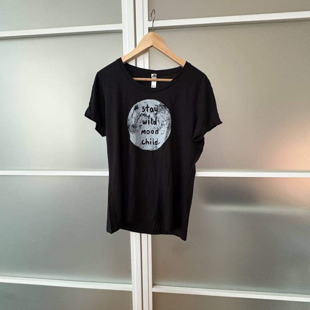 Soul Flower Black Tee with Moon Graphic